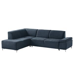 Boxspring-Ecksofa Tyner Flachgewebe - Marineblau - Ottomane davorstehend links - Sitztiefenverstellung