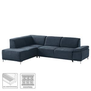 Boxspring-Ecksofa Tyner Flachgewebe - Marineblau - Ottomane davorstehend links - Sitztiefenverstellung