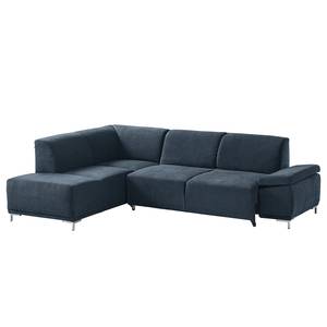 Boxspring-Ecksofa Tyner Flachgewebe - Marineblau - Ottomane davorstehend links - Sitztiefenverstellung