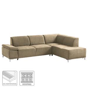 Boxspring-Ecksofa Tyner Flachgewebe - Cappuccino - Ottomane davorstehend rechts - Sitztiefenverstellung