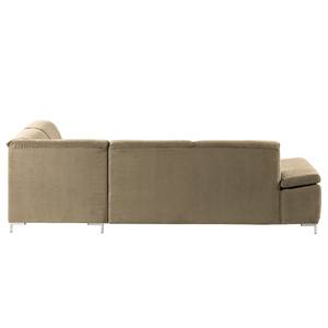 Boxspring-Ecksofa Tyner Flachgewebe - Cappuccino - Ottomane davorstehend rechts - Sitztiefenverstellung