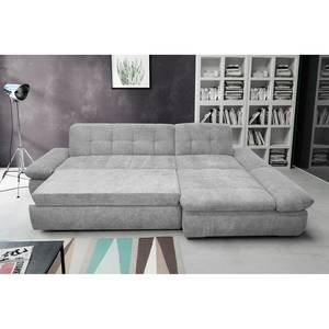 Ecksofa Lemley Webstoff - Platin - Longchair davorstehend rechts - Schlaffunktion