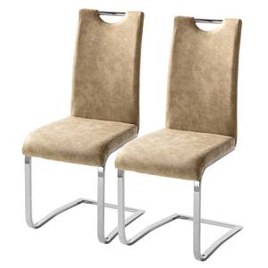 Sledestoelen Nevia II (set van 2) geweven stof/metaal - chroomkleurig - Beige