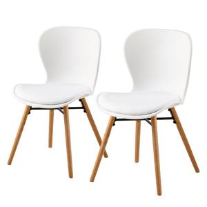 Chaises Livaras III Matière plastique / Chêne massif - Blanc / Chêne - Lot de 2