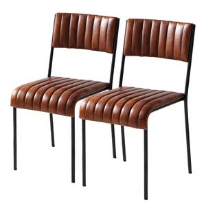 Chaises Timbo (lot de 2) Cuir véritable / Métal -Marron cognac / Noir