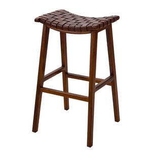 Tabouret de bar Bourbourg Cuir tressé / Teck massif - marron cognac / Teck