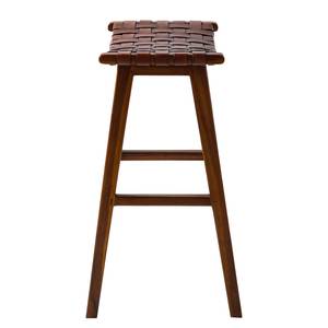 Tabouret de bar Bourbourg Cuir tressé / Teck massif - marron cognac / Teck