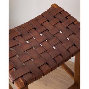 Barhocker Bourbourg Echtleder / Teakholz massiv - Cognacbraun / Teak