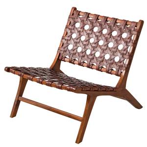 Fauteuil design Copan Cuir tressé / Teck massif - marron cognac / Teck