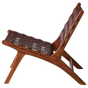 Loungefauteuil Copan leren vlechtwerk/massief teakhout - cognacbruin/teakhout