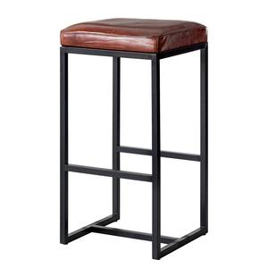 Tabouret de bar Woodson Cuir véritable / Métal -Marron cognac / Noir