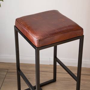 Tabouret de bar Woodson Cuir véritable / Métal -Marron cognac / Noir