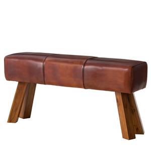 Banc Turnbock I Cuir véritable / Teck massif - marron cognac / Teck - Largeur : 112 cm