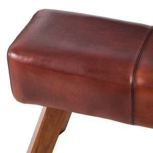 Banc Turnbock I Cuir véritable / Teck massif - marron cognac / Teck - Largeur : 112 cm