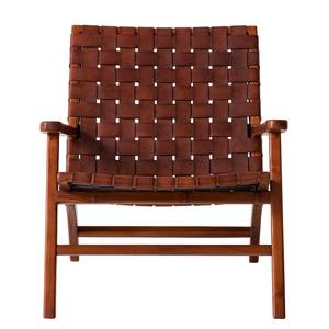 Fauteuil design Bourbourg Cuir tressé / Teck massif - marron cognac / Teck