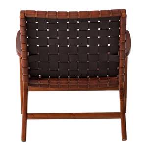 Loungefauteuil Bourbourg leren vlechtwerk/massief teakhout - cognacbruin/teakhout