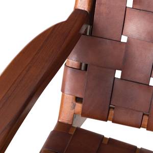 Poltrona lounge Bourbourg Vera pelle/legno di teak massello - marrone cognac/teak