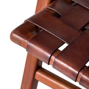 Loungefauteuil BOURBOURG echt leer/massief teakhout - bruin/teakhout