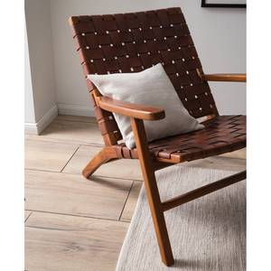 Fauteuil design Bourbourg Cuir tressé / Teck massif - marron cognac / Teck