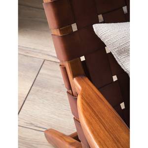 Poltrona lounge Bourbourg Vera pelle/legno di teak massello - marrone cognac/teak