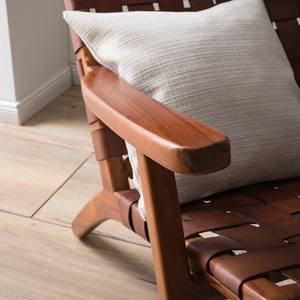 Fauteuil design Bourbourg Cuir tressé / Teck massif - marron cognac / Teck