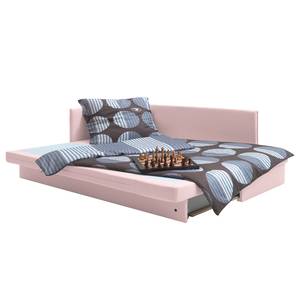 Schlafsofa Guest Webstoff Mauve - Armlehne davorstehend links - 2 Kissen