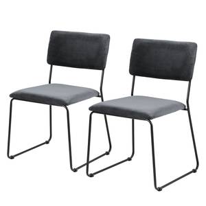 Chaises Paulista (lot de 2) Velours / Fer - Noir - Gris foncé