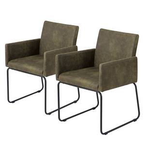 Chaises à accoudoirs Dullin (lot de 2) Microfibre / Métal - Noir - Vert vintage