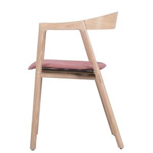 Chaise à accoudoirs Muna I Tissu / Chêne massif - Chêne clair - Rouge pastel