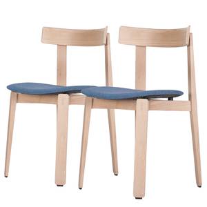 Chaises à accoudoirs Nora I (lot de 2) Tissu / Chêne massif - Chêne clair - Bleu jean