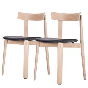 Chaises à accoudoirs Nora II (lot de 2) Cuir véritable / Chêne massif - Chêne clair - Noir