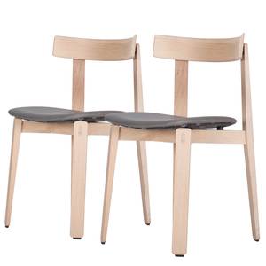 Chaises à accoudoirs Nora II (lot de 2) Cuir véritable / Chêne massif - Chêne clair - Gris