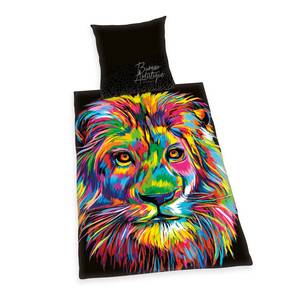 Parure de lit lion Bureau Artistique Coton - Noir / Multicolore - 135 x 200 cm + oreiller 80 x 80 cm