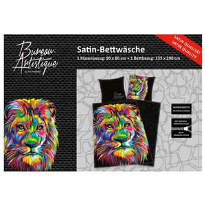 Parure de lit lion Bureau Artistique Coton - Noir / Multicolore - 135 x 200 cm + oreiller 80 x 80 cm