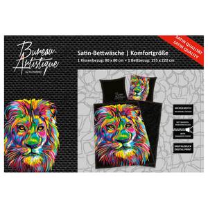 Parure de lit lion Bureau Artistique Coton - Noir / Multicolore - 155 x 220 cm + oreiller 80 x 80 cm