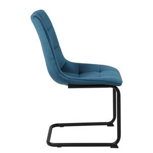 Chaise cantilever Seline Microfibre/ Acier - Noir - Bleu pétrole - Lot de 2