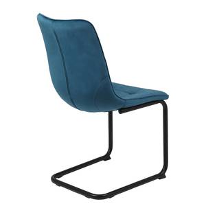 Chaise cantilever Seline Microfibre/ Acier - Noir - Bleu pétrole - Lot de 2