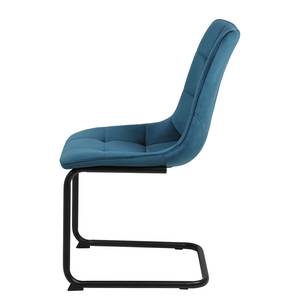 Chaise cantilever Seline Microfibre/ Acier - Noir - Bleu pétrole - Lot de 2