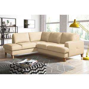 Ecksofa London Echtleder / Kunstleder - Warmes Beige - Ottomane davorstehend links - Keine Funktion