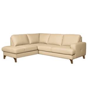 Ecksofa London Echtleder / Kunstleder - Warmes Beige - Ottomane davorstehend links - Schlaffunktion - Bettkasten