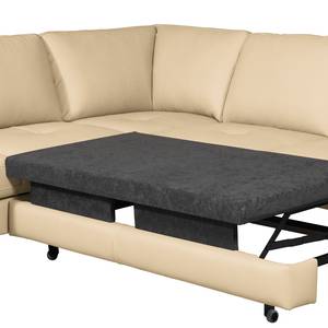 Ecksofa London Echtleder / Kunstleder - Warmes Beige - Ottomane davorstehend links - Schlaffunktion - Bettkasten