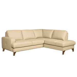 Ecksofa London Echtleder / Kunstleder - Warmes Beige - Ottomane davorstehend rechts - Schlaffunktion - Bettkasten