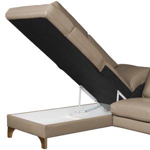 Canapé d’angle London Cuir véritable / Imitation cuir - Taupe - Méridienne longue à gauche (vue de face) - Fonction couchage - Coffre de lit