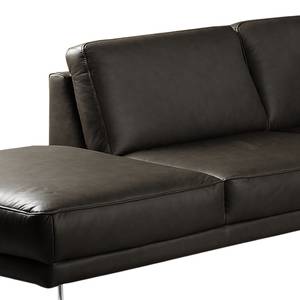 Canapé d’angle Kerman Cuir véritable - Noir - Méridienne longue à gauche (vue de face)