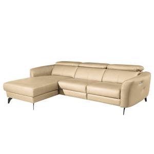 Ecksofa Leary Echtleder - Warmes Beige - Longchair davorstehend links - Relaxfunktion