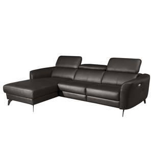 Ecksofa Leary Echtleder - Dunkelbraun - Longchair davorstehend links - Relaxfunktion