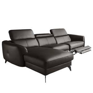 Ecksofa Leary Echtleder - Dunkelbraun - Longchair davorstehend links - Relaxfunktion