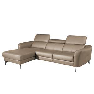 Ecksofa Leary Echtleder - Taupe - Longchair davorstehend links - Keine Funktion