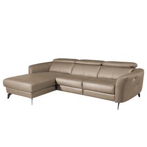 Hoekbank Leary Echt leer - Taupe - Longchair vooraanzicht links - Relaxfunctie