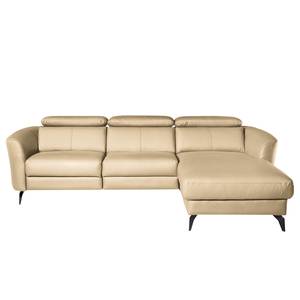 Ecksofa Leary Echtleder - Warmes Beige - Longchair davorstehend rechts - Relaxfunktion